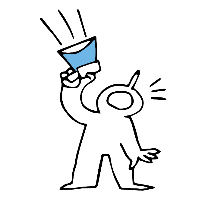 muñecon con megáfono gritando